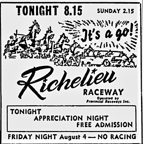 Ad for racing at Richelieu Park