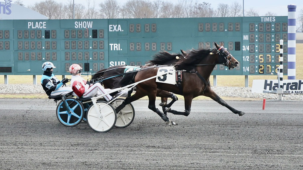 Driver George Napolitano Jr. winning with Pencils Down at Harrah's Philadelphia for this 12,000 career victory