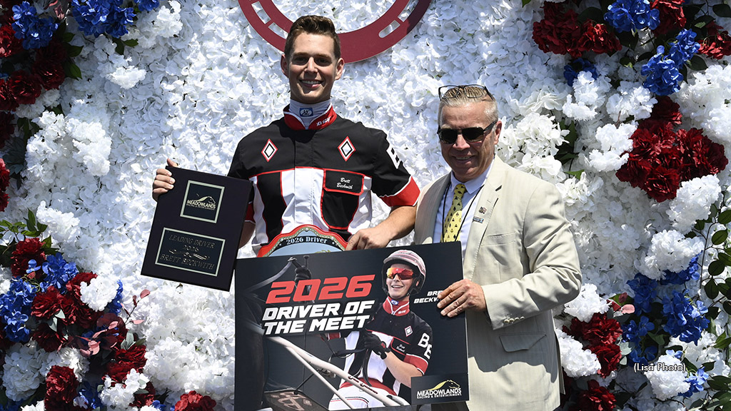 Meadowlands Championship Meet leading driver Brett Beckwith with Jason Settlemoir