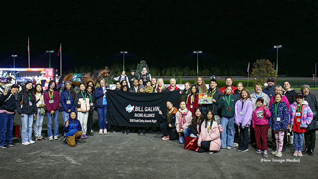 Bill Galvin Racing Alliance's Youth Derby contest finalists in the winner's circle at Woodbine Mohawk Park