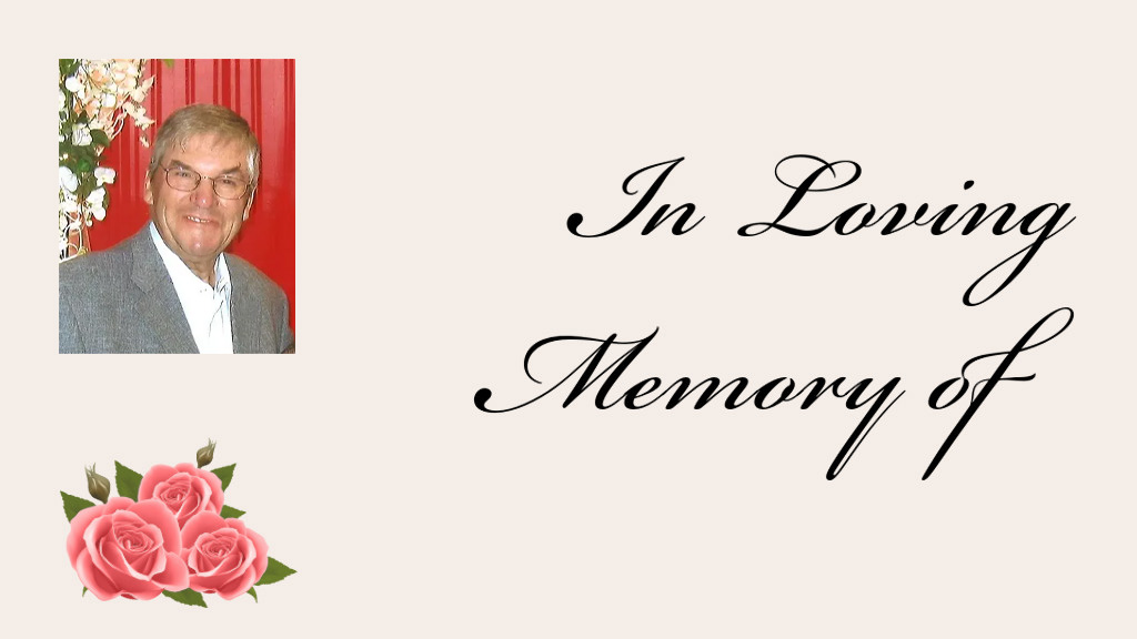 Gilles Caouette in the top left corner of an image with a beige background with the words "in loving memory of" in black script