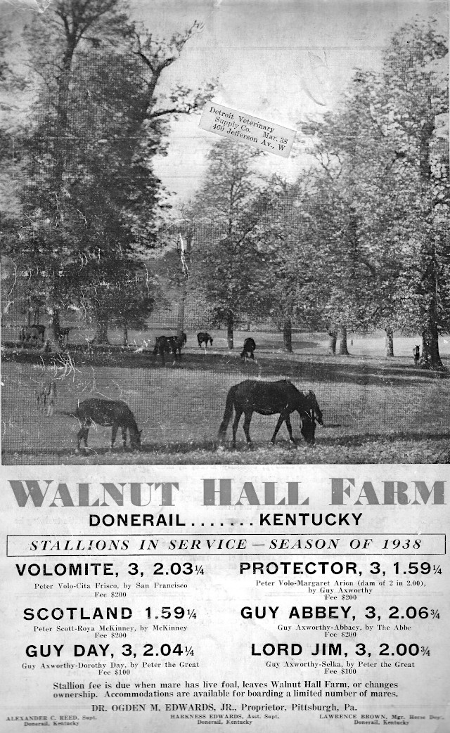 Walnut Hall stallion roster from 1938