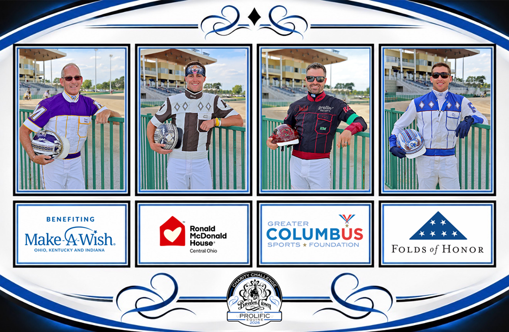 A graphic featuring photos of the drivers in the Breeders Crown Charity Challenge