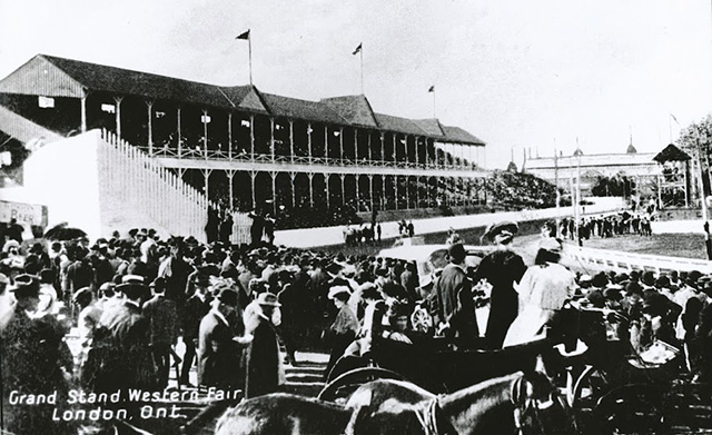 A black-and-white shot of Western Fair with a packed crowd