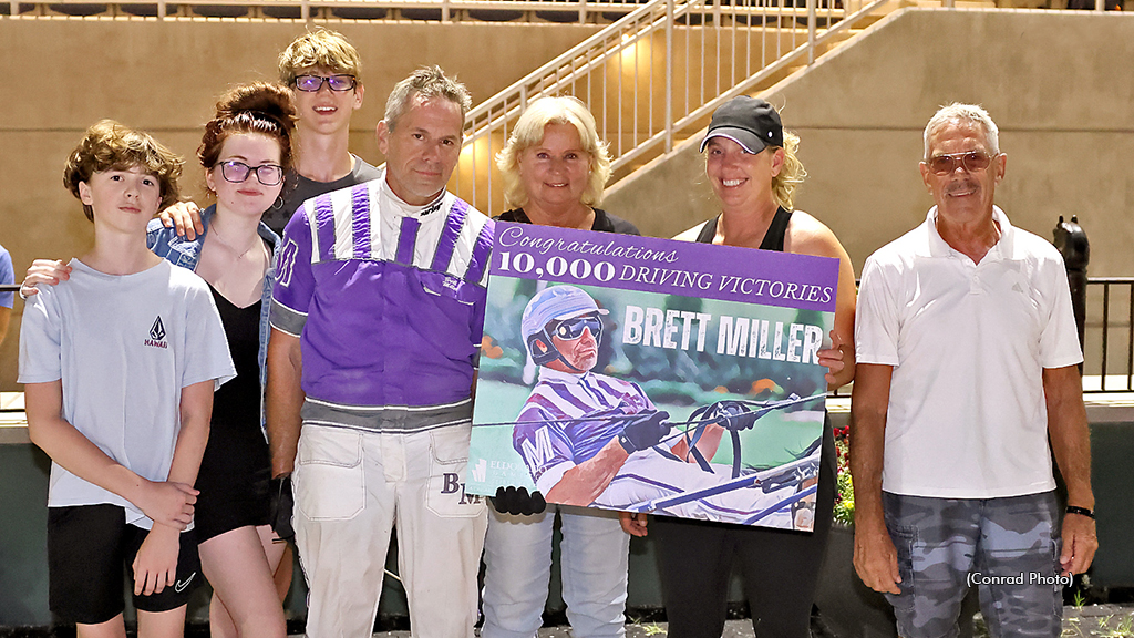 Brett Miller celebrates his 10,000th career driving win at Scioto Downs