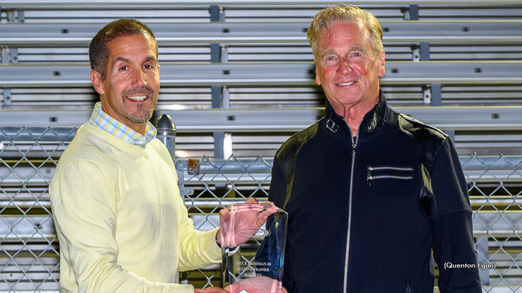 Chuck Crissman Jr. receiving the leading trainer award