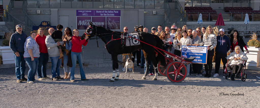 Dave Palone celebrates his 21,000th driving win at The Meadows