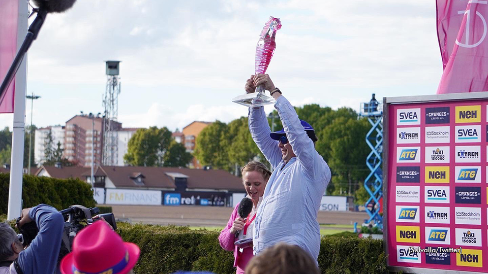 Richard Westerink celebrates Etonnant's Elitloppet victory