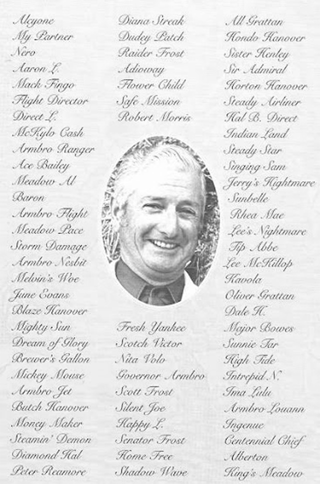 A list of horse names surrounding a photo of Joe O'Brien