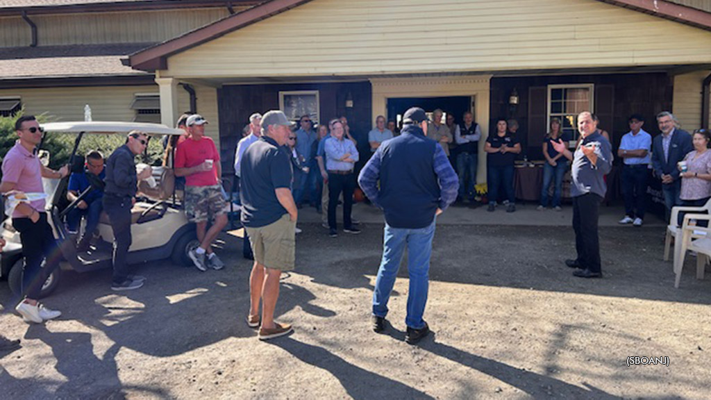 New Jersey Senator Paul Sarlo addresses the crowd announcing his understanding of the importance of the racing industry to the State of New Jersey.