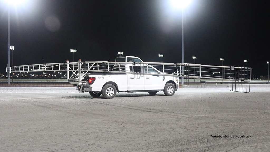 The new slanted starting gate at Meadowlands Racetrack