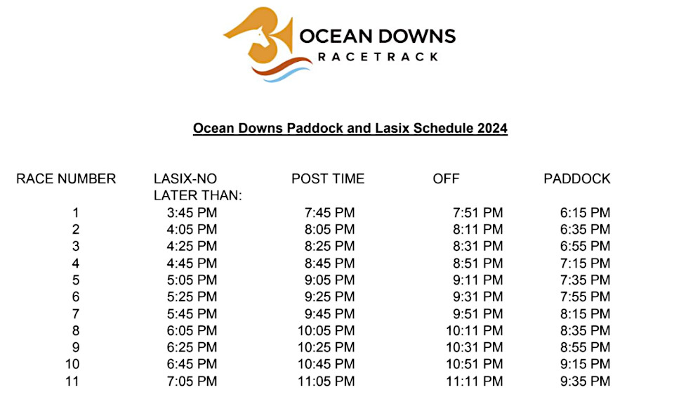 Ocean Downs paddock schedule