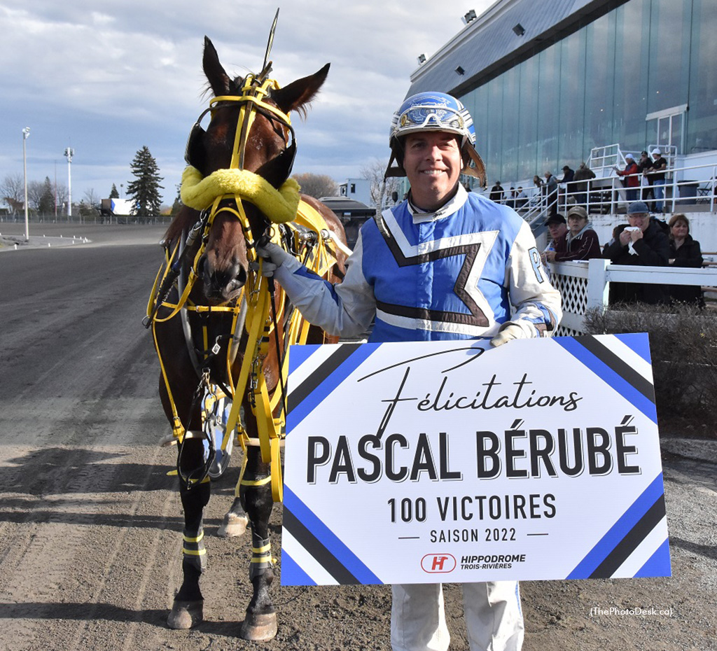 Pascal Berube celebrates his 100th win of the season at 3R