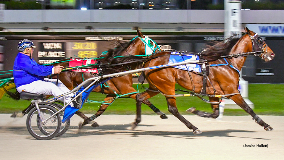 Pete Aiello winning the Pompano match race