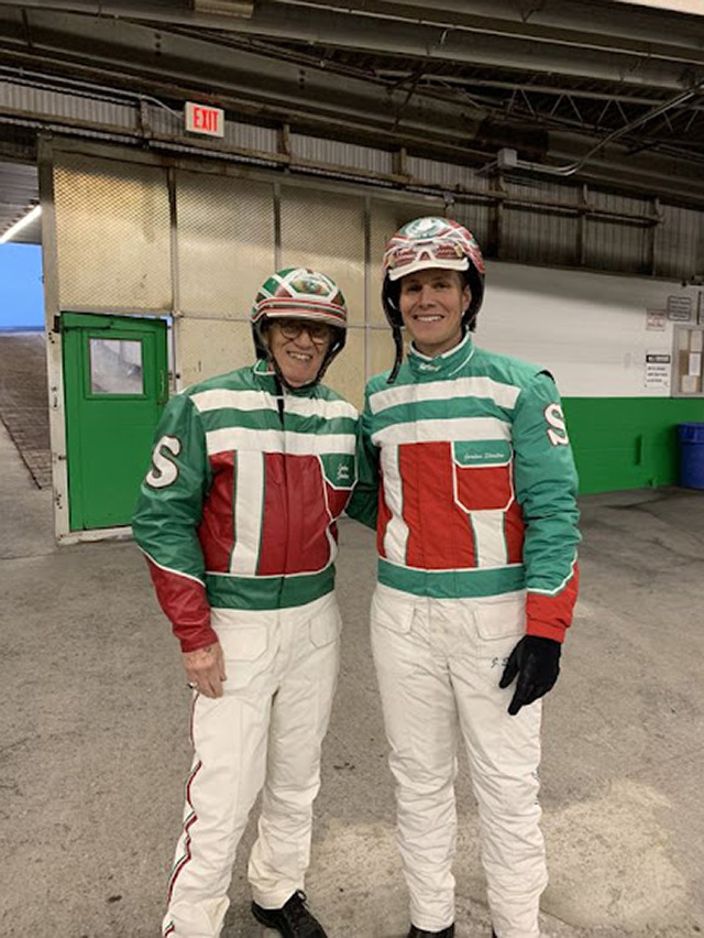 Two men in driving colours