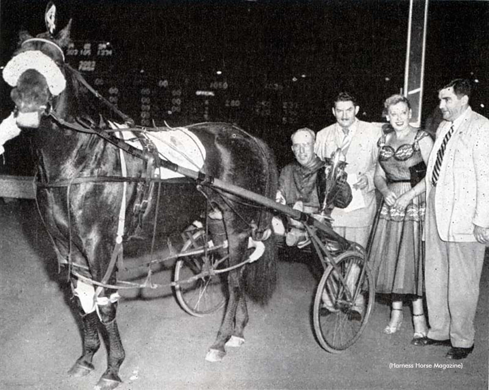 Good Time and Frank Ervin after winning the $10,000 U. S. Harness Writers Pace in July 1952 