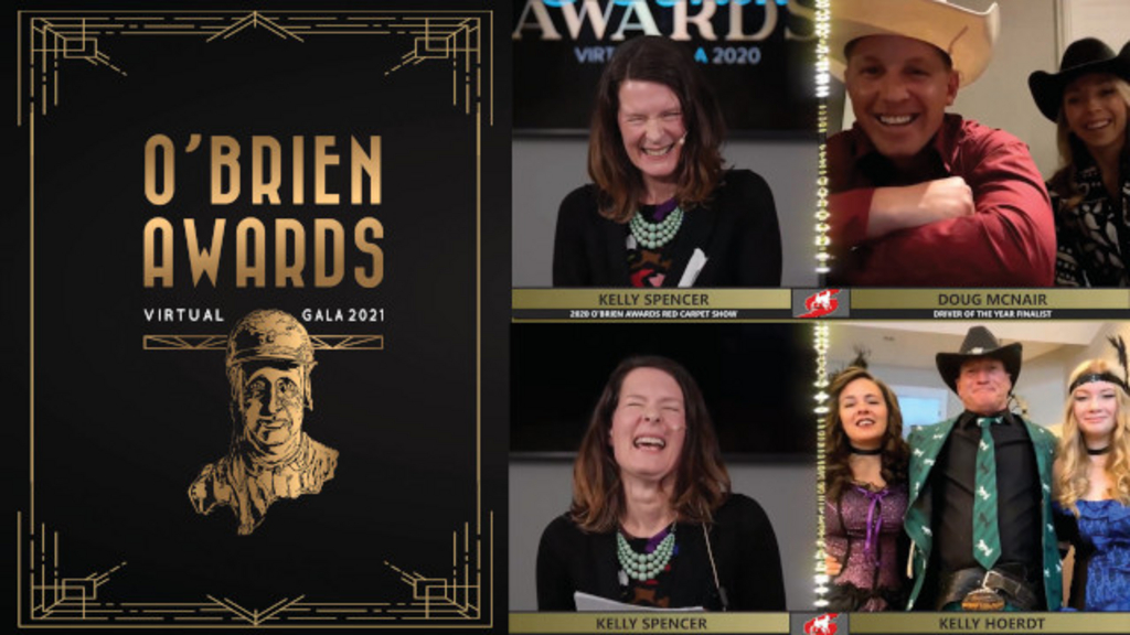 Collage of 2021 O'Brien Awards Red Carpet host Kelly Spencer