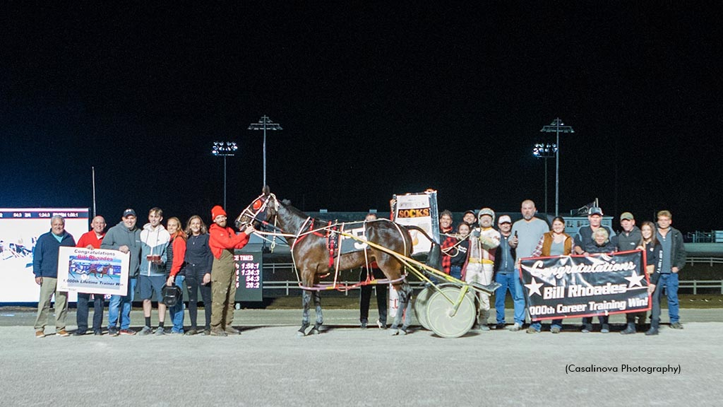 Trainer Bill Rhoades in the Northfield Park winner's circle for his 1,000th career win