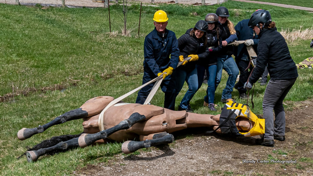 Large animal rescue technique, sideways drag.