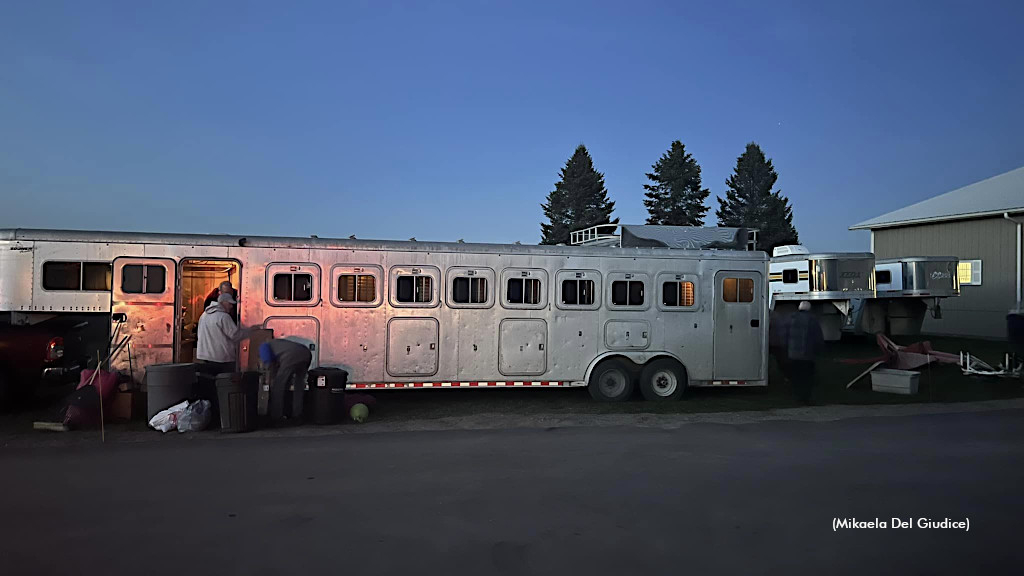 Trailer full of supplies for horsepeople affected by the Tioga Downs barn fire