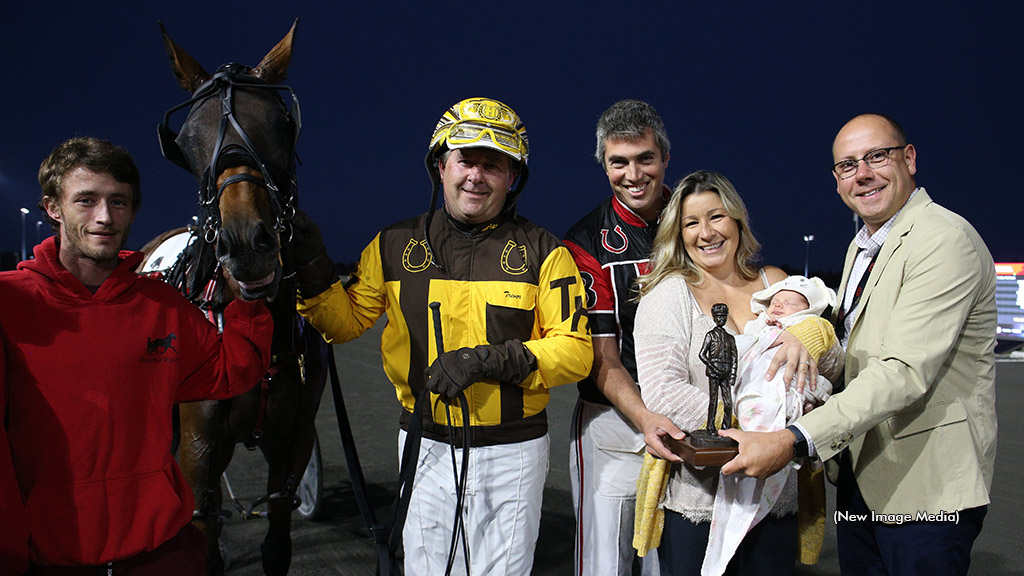 Trainer Kyle Bossence and Champlain Stakes winner Valuable Miss