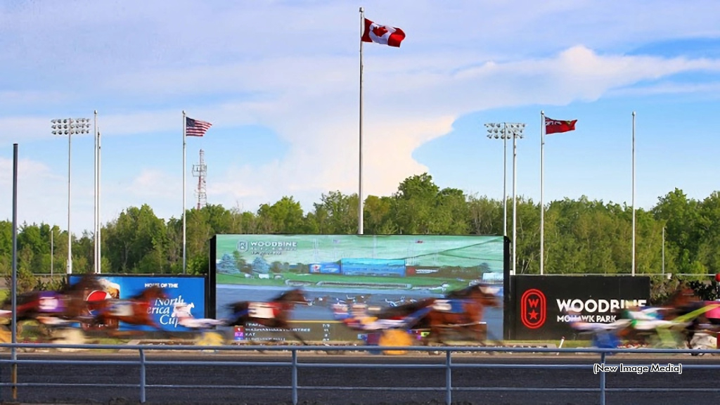 The Canada flag flies over harness racing