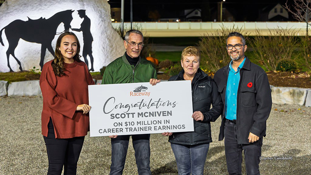 Trainer Scott McNiven celebrates a milestone of $10 million in career earnings