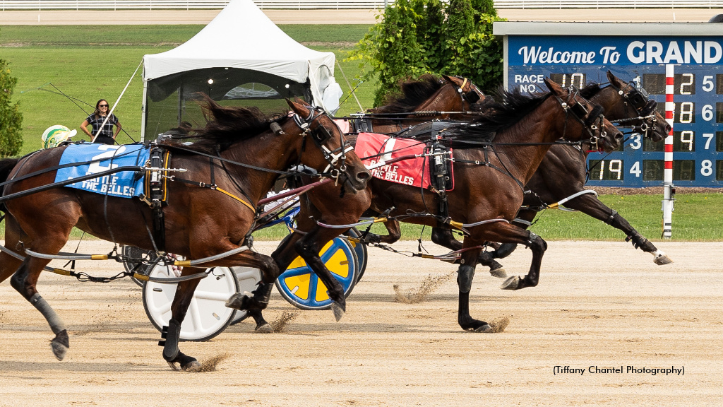 The finish of the 2024 Battle of the Belles at Grand River Raceway