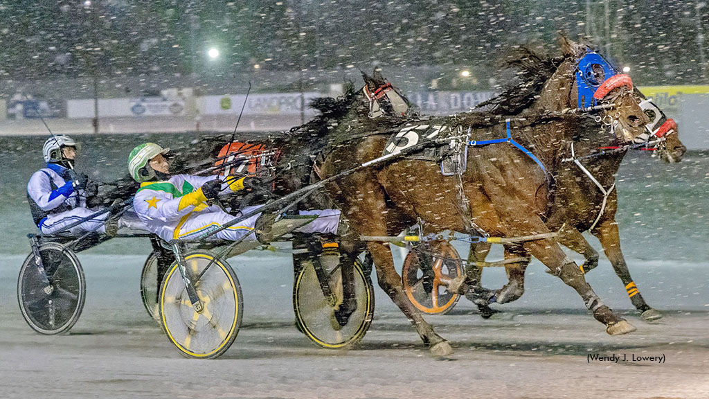 Harness racing at Batavia Downs in the winter