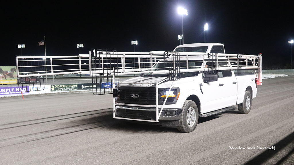 The new slanted starting gate at Meadowlands Racetrack