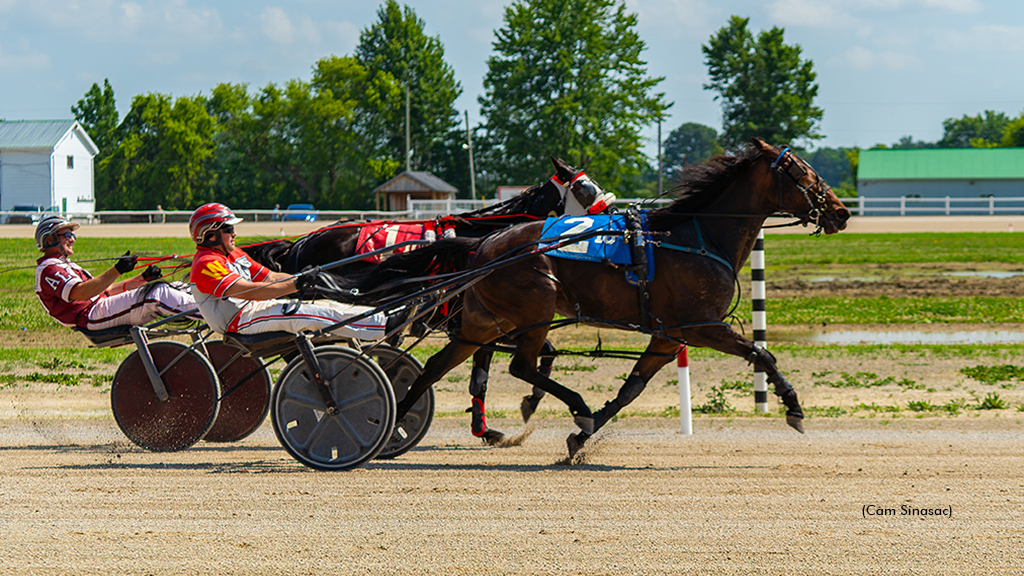Scott Wray driving Rock N Pebbles to his 1,000th career win
