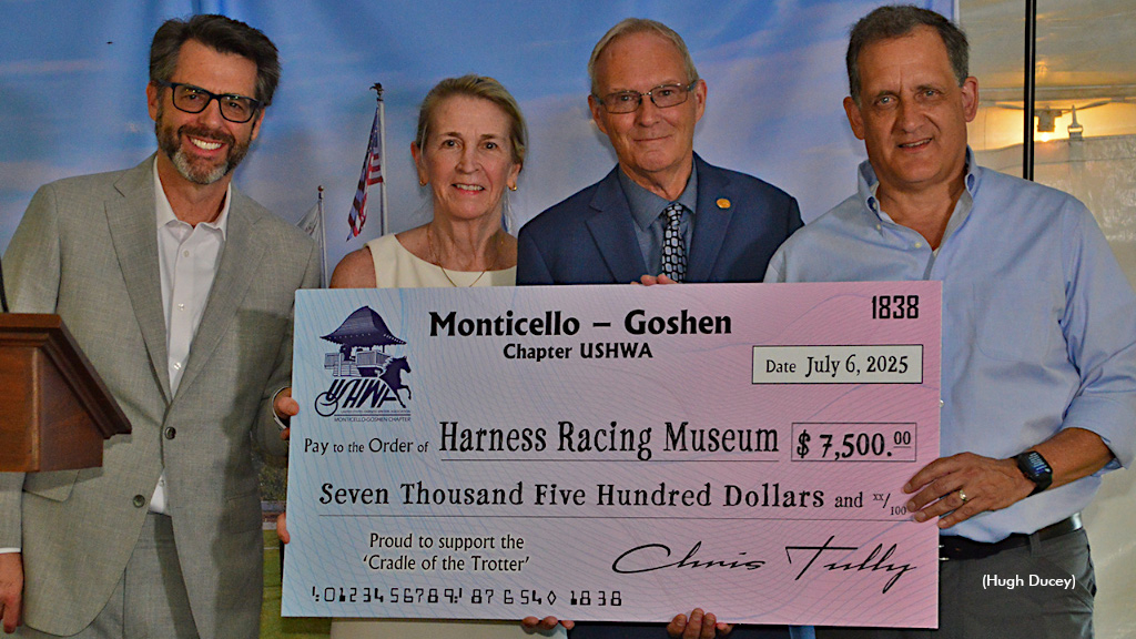 2025 Cheque presented to the Harness Racing Museum & Hall of Fame from the Monticello-Goshen USHWA chapter