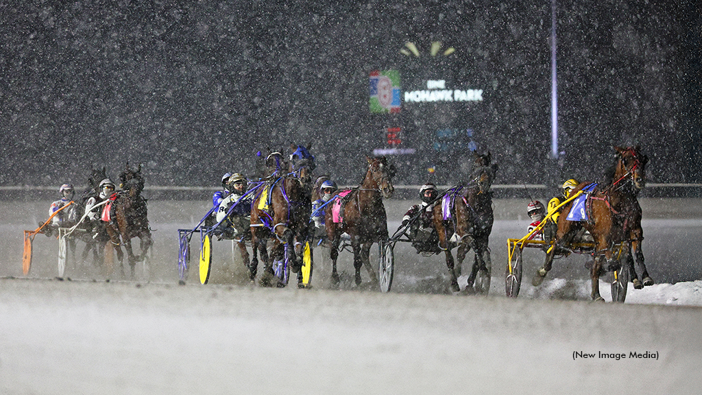 Canadian harness racing in the winter at Woodbine Mohawk Park