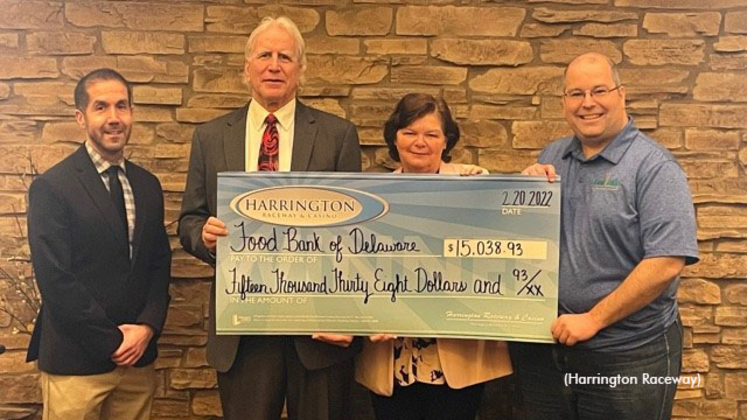 Harrington Raceway's Matt Sparacino makes a $15,000 cheque presentation to Food Bank of Delaware