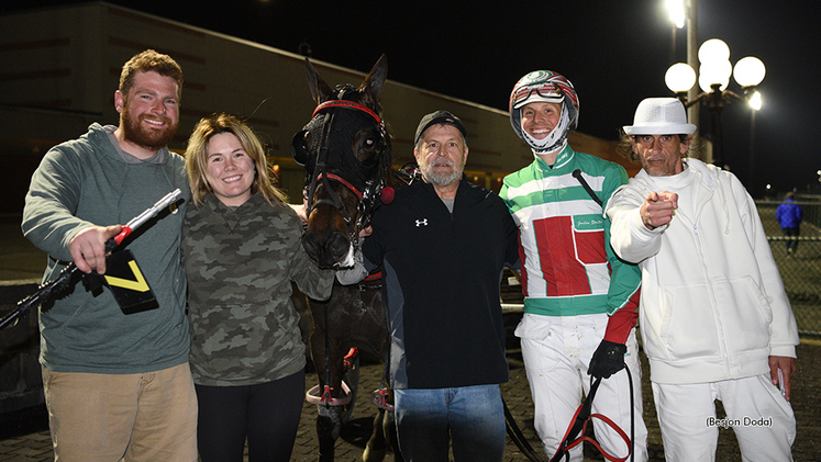 Easy To Please and Cory Stratton in the Yonkers winner's circle