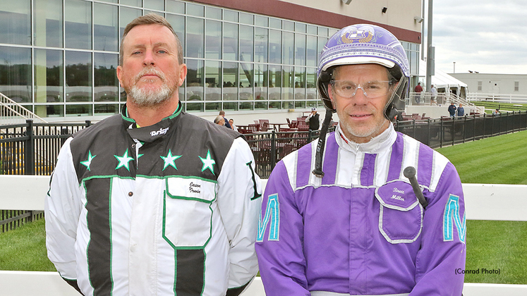 Burke Stable second trainer Jason Irwin and driver Brett Miller at Miami Valley Raceway