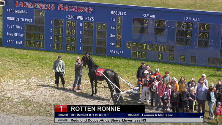 Rotten Ronnie and his connections in the Inverness Raceway winner's circle