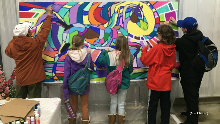 Can-Am Equine Community Art Project with artist Ann Clifford and her junior painting participants.