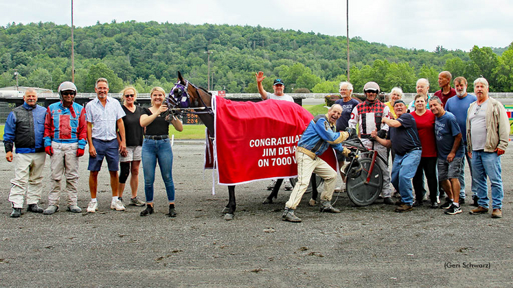Jim Devaux celebrates his 7,000th career driving win at Monticello Raceway