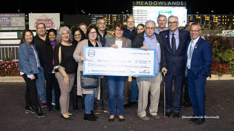 Representatives from 2024 Breeders Crown Charity Challenge winner SBH Health System, Bronx with Jeff Gural, Marvin Katz and Jason Settlemoir