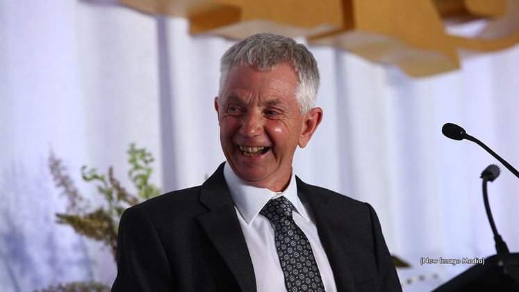 Trevor Ritchie speaking at the Canadian Horse Racing Hall of Fame induction ceremony in 2019