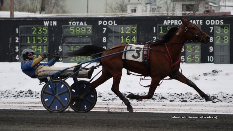 Bruce Aldrich Jr. winning with Win And Dream at Monticello Raceway for his 9,000th lifetime driving win